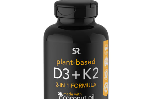 bottle of Sports Research plant-based D3 K2 supplement
