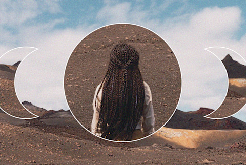 back of woman walking in dirt with celestial overlay back of woman walking in dirt with celestial overlay