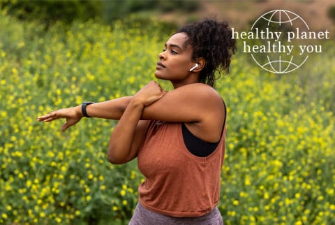 woman stretching outdoors