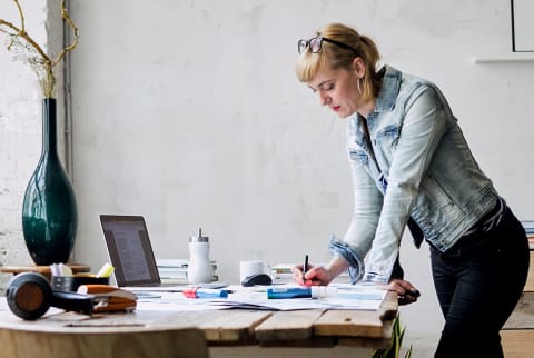 woman standing desk