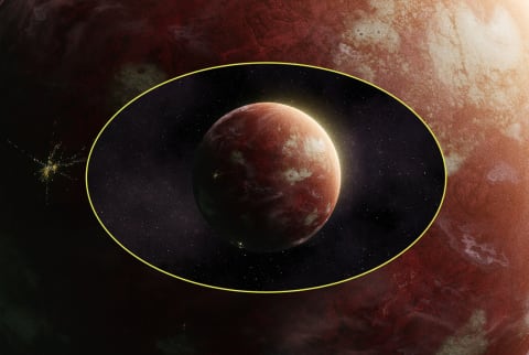 space background with red planet