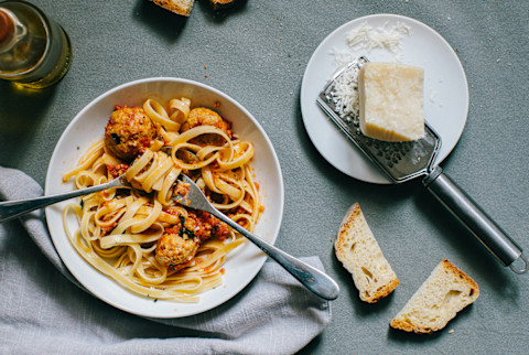 Tagliatelle With Meatballs with Freshly Grated Parmesan Tagliatelle With Meatballs with Freshly Grated Parmesan
