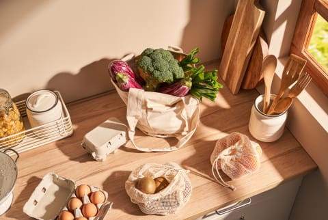 Groceries In Reusable Container In Kitchen