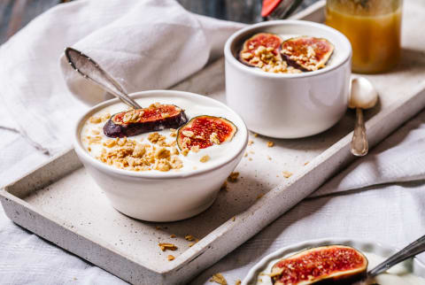 Greek yogurt with honey, figs, nuts and muesli