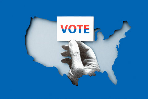 USA Map With A Hand Voting