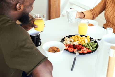 Couple eating breakfast