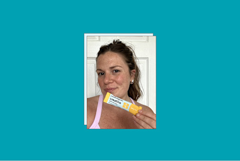 creatine with taurine+ in mango tea held by author