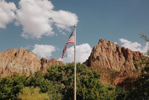 American Flag In A National Park On A Beautiful Day