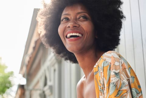 Happy Afro Curly Hair Woman.