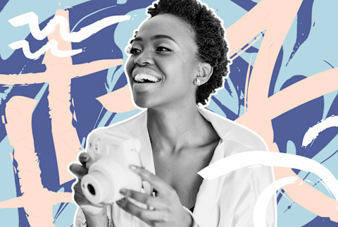 woman smiling with zodiac signs