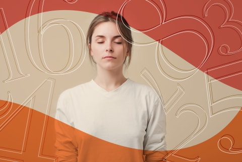 Young woman meditating enneagram