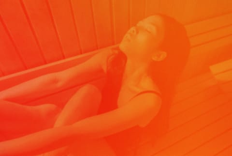 woman in sauna with overlay