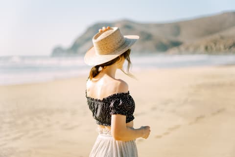 Woman in a Sun Hat on the Beach