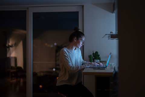 Woman Working On A Laptop In Her Home Woman Working On A Laptop In Her Home
