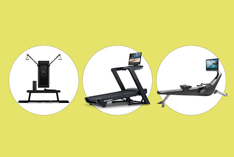 tonal machine, nordictrack treadmill, and hydrower side-by-side in bubles