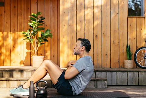Middle Aged Sportsman Doing Abs Exercise Middle Aged Sportsman Doing Abs Exercise