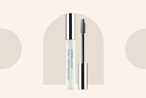 colorescience Total Lash™ Mascara on pink background with shapes