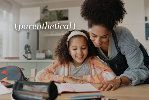 parenthetical: parents doing homework with kid parenthetical: parents doing homework with kid