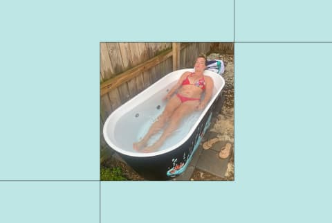 polar monkeys cold plunge tub review hero with tester in tub on background