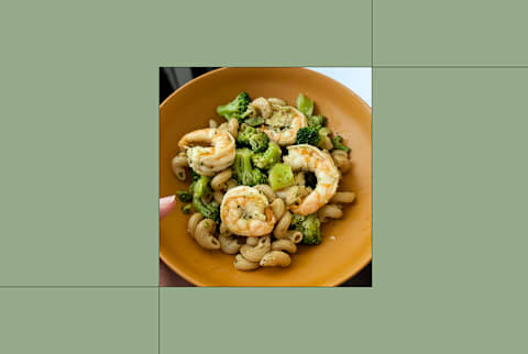 factor shrimp pasta meal in plate from tester factor shrimp pasta meal in plate from tester