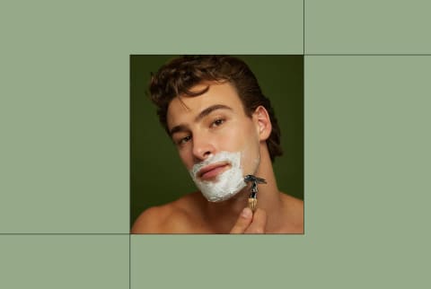 jackfir shave cream applied on chin of man shaving