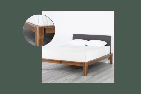wooden bed frame on background with closup