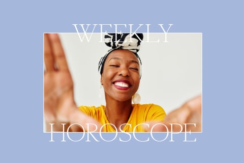 Weekly Horoscope image with smiling woman