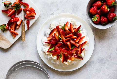 Strawberry pavlova and whipped cream