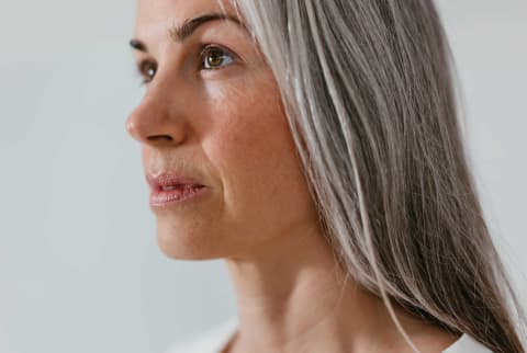 Older woman with long hair