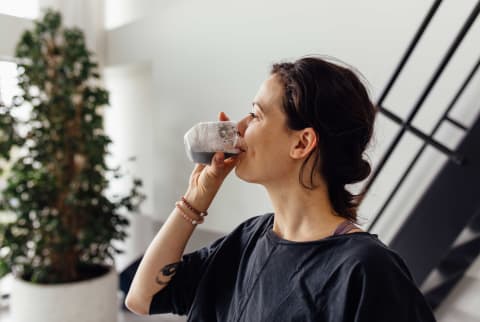 Woman drinking a protein shake