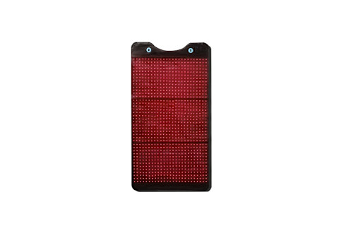 rectangular, black, flexible mat or pad with a large grid of small, illuminated red lights covering its surface