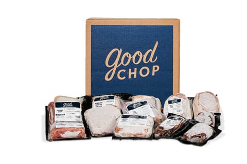 good chop meat delivery logo box and meat