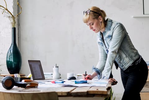 woman standing desk