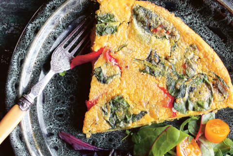 Vegan Frittata with Side Salad of Greens and Grape Tomatoes