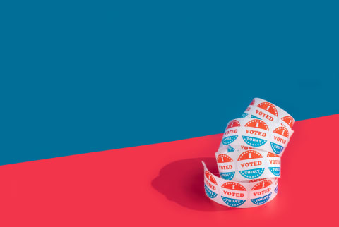I voted stickers on a red and blue background
