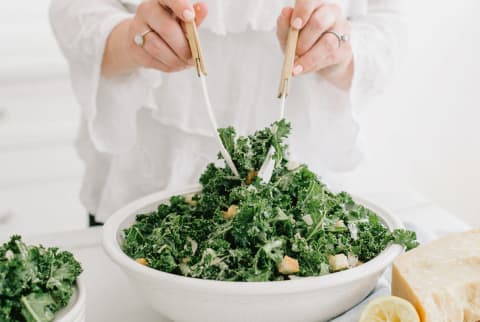 Kale Caesar Salad with Roasted Chickpeas
