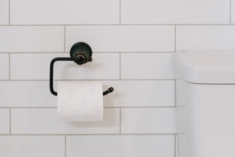 Toilet Tissue Holder In White Tiled Bathroom