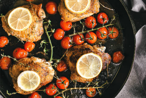 Crispy Lemon and Tomato Thyme Chicken Thighs