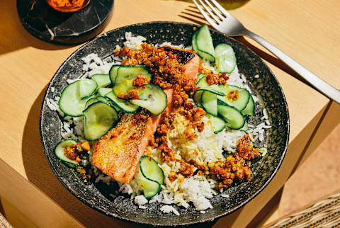Crispy Salmon with Coconut Rice Crispy Salmon with Coconut Rice