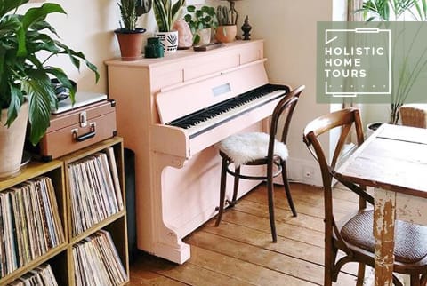 Pink piano in Antonia Kiddy's home in Southwest London