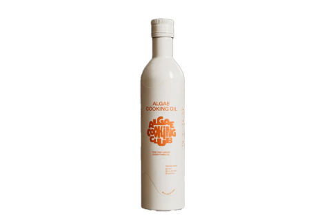 Algae Cooking Club Chef Grade Oil White Bottle with orange writing logo