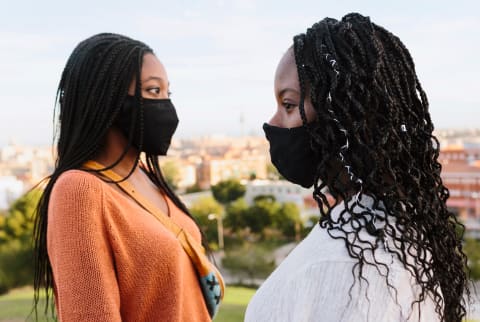  Black Women With Face Mask Outdoors