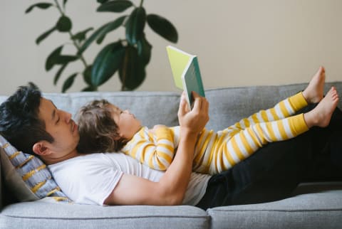 Father Reading To His Child on the Couch