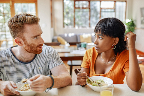 Tense Couple Eating Breakfast Together Tense Couple Eating Breakfast Together