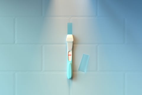 Negative Pregnancy Test on a Bathroom Counter