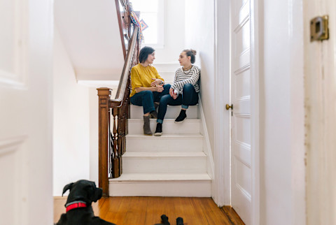 Mom and daughter talking about teen relationships Mom and daughter talking about teen relationships