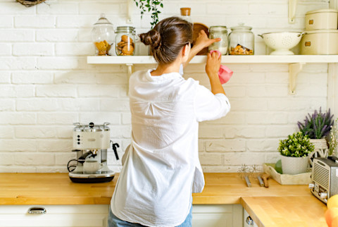 Woman Cleaning Her Kitchen Woman Cleaning Her Kitchen