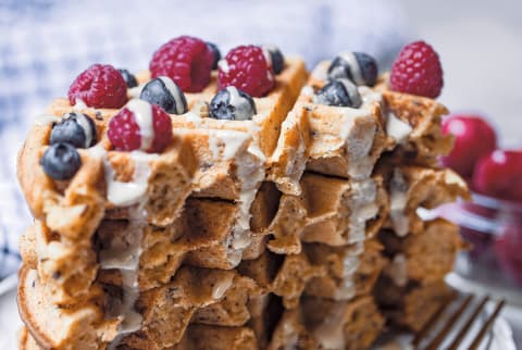 yummy waffle stack with blueberries