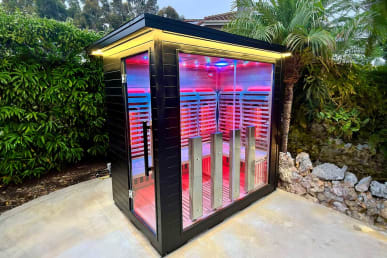 Sun home sauna luminar sauna set up outside tester's home