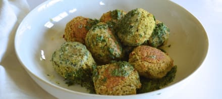 Broccoli, White Bean + Ricotta "Meatballs" With Herbed Tahini Yogurt
